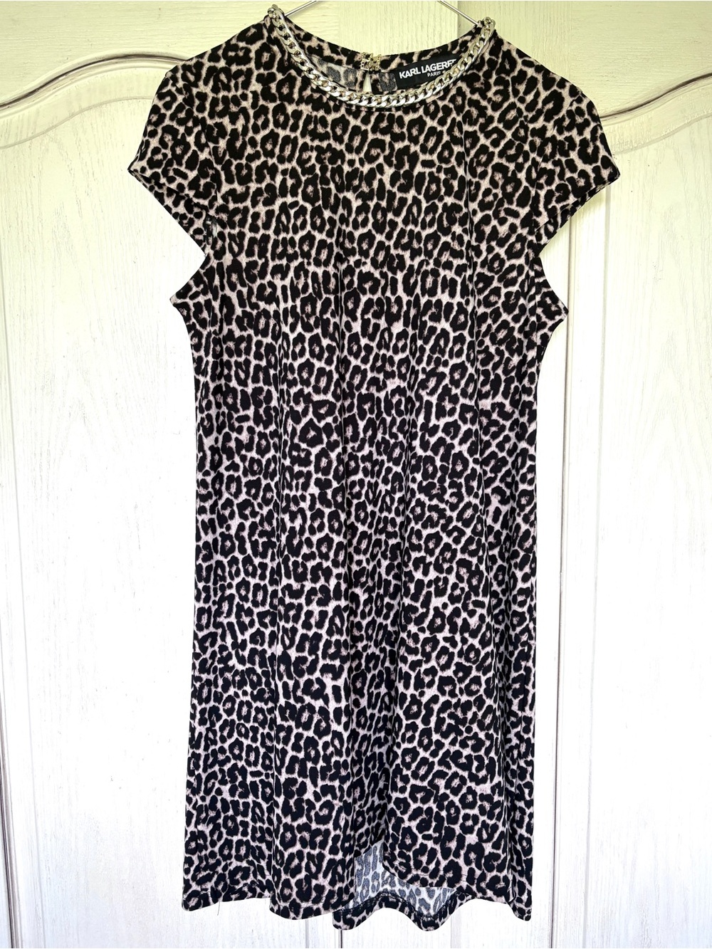 Karl Lagerfeld Black and Cream Leopard-Print Mini Dress